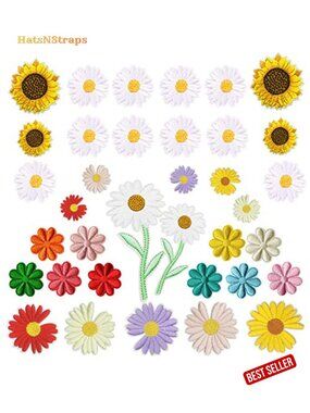 35 PCS Mix Flower Iron On Patches Daisy Sunflower Sewing Repair for Clothing
